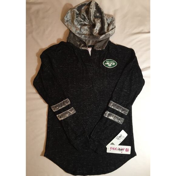 NFL Teens New York Jets Hoodie Girl's XL (15/17) Black & Grey Long Sleeve - Picture 1 of 3